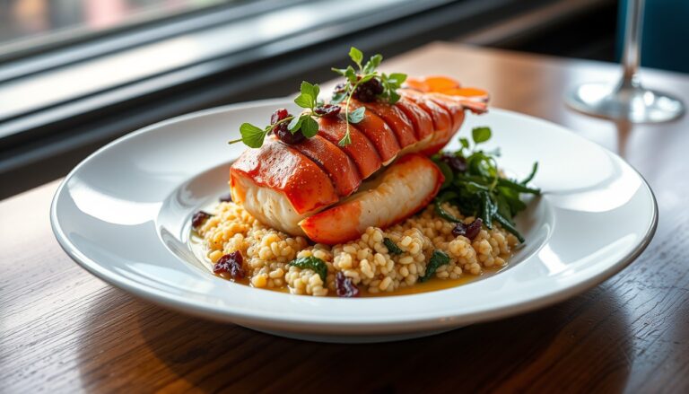 Cranberry Lobster with Couscous and Wild Greens